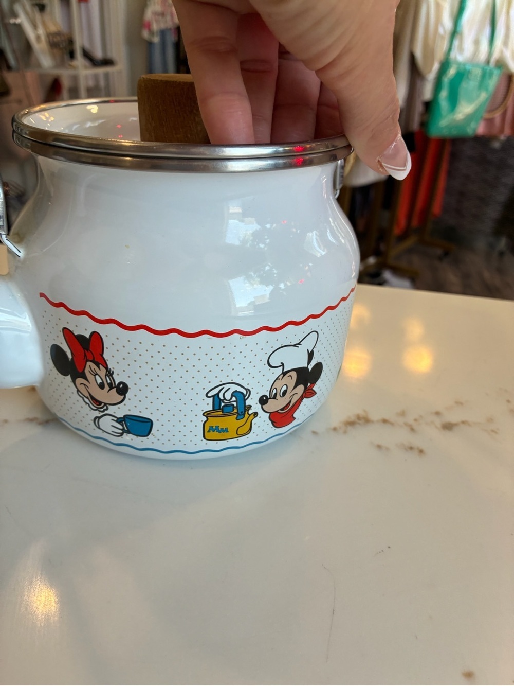 Disney Cartoon-Print Enamel Teapot with Wooden Handle vintage - Picture 5 of 7